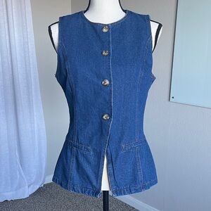 By Frankie Women’s Dark Wash Denim Vest Button Front Cotton Large